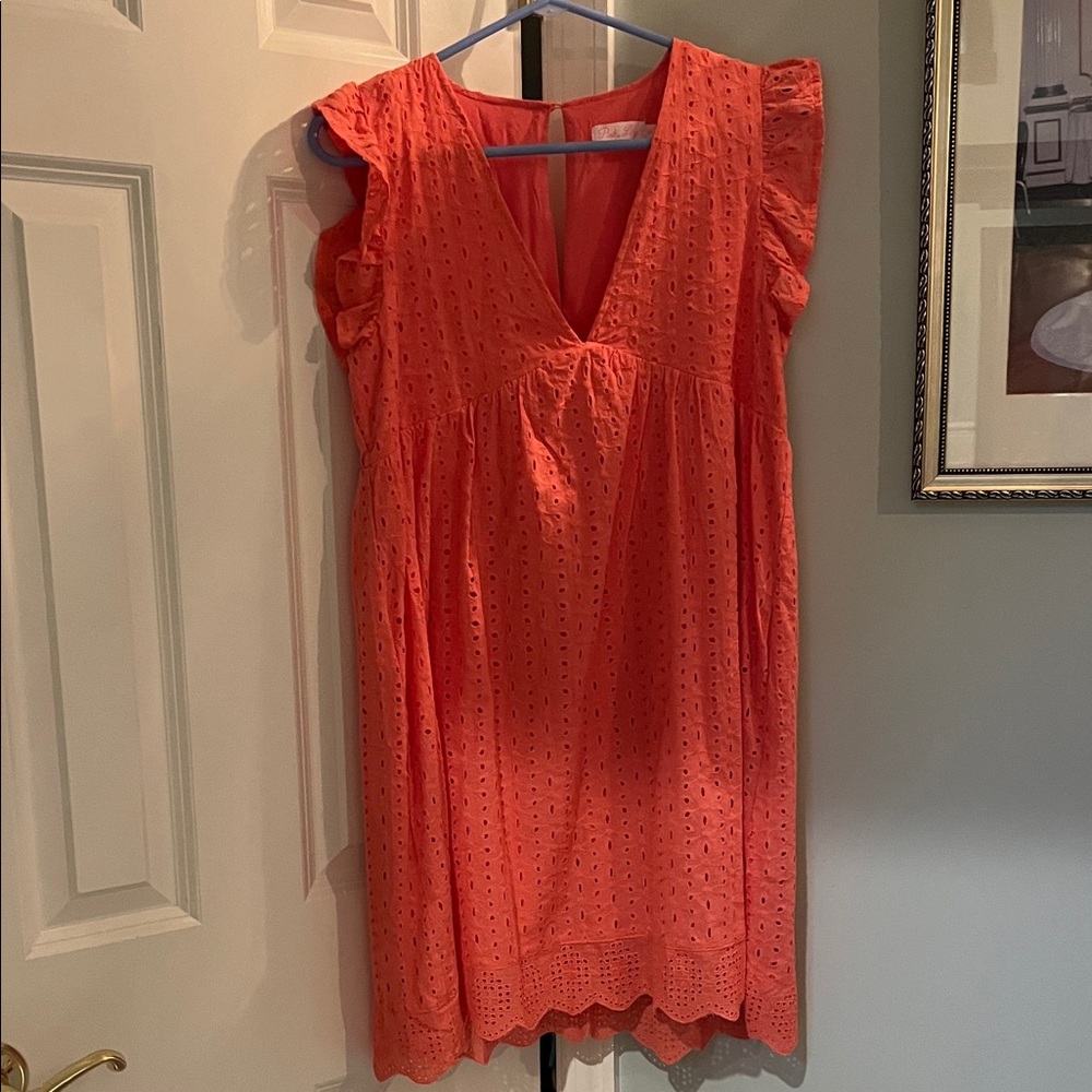 Pink Lily Vibrant Coral Eyelet Dress